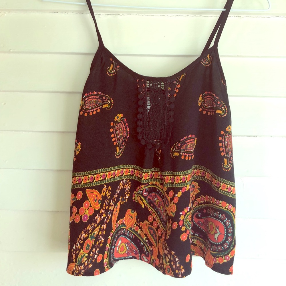 Bohemian Print Tank Top with Embroidered Key Hole